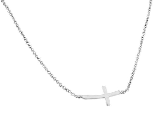 Silver 925 Rhodium Plated Sideways Cross Necklace - BGP00796 | Silver Palace Inc.