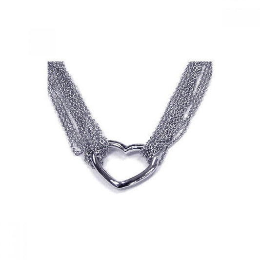 Silver 925 Rhodium Plated Open Heart Multiple Chain Necklace - DSP00001 | Silver Palace Inc.
