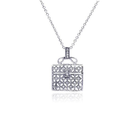 Closeout-Silver 925 Clear CZ Rhodium Plated Handbag Pendant Necklace - STP00007 | Silver Palace Inc.