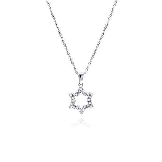 Silver 925 Clear CZ Rhodium Plated Open Star of David Pendant Necklace - STP00030 | Silver Palace Inc.