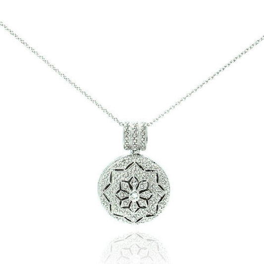 Silver 925 Rhodium Plated Clear CZ Tribal Locket Necklace - STP00041 | Silver Palace Inc.