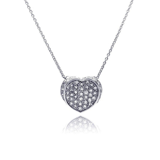 Closeout-Silver 925 Clear CZ Rhodium Plated 1 Heart Pendant Necklace - STP00049 | Silver Palace Inc.