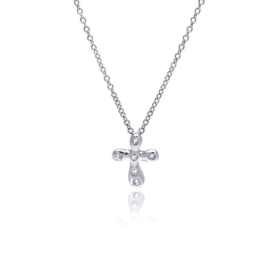 Silver 925 Clear CZ Rhodium Plated Cross Pendant Necklace - STP00096 | Silver Palace Inc.