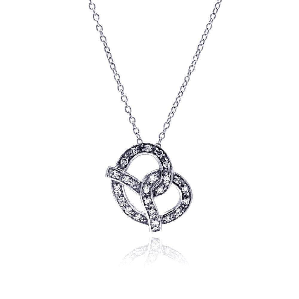 Closeout-Silver 925 Clear CZ Rhodium Plated Pretzel Pendant Necklace - STP00153 | Silver Palace Inc.