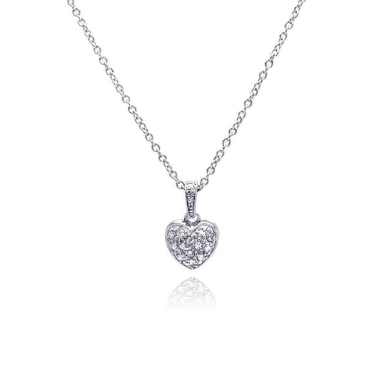Silver 925 Clear CZ Rhodium Plated Classic Heart Pendant Necklace - STP00154 | Silver Palace Inc.