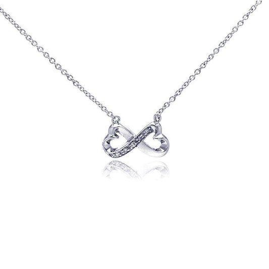 Silver 925 Clear CZ Rhodium Plated Bowtie Pendant Necklace - STP00170 | Silver Palace Inc.