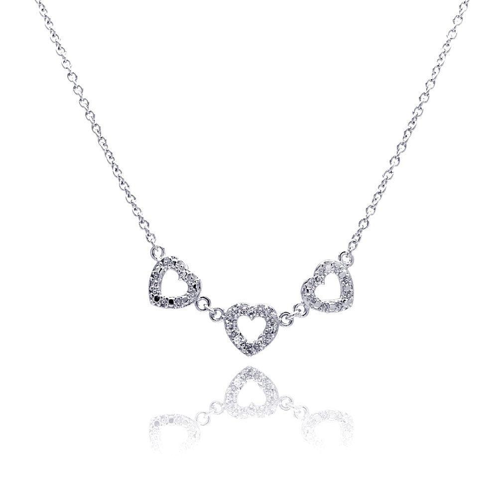 Closeout-Silver 925 Clear CZ Rhodium Plated 3 Hearts Pendant Necklace - STP00245 | Silver Palace Inc.