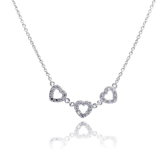 Closeout-Silver 925 Clear CZ Rhodium Plated 3 Hearts Pendant Necklace - STP00245 | Silver Palace Inc.