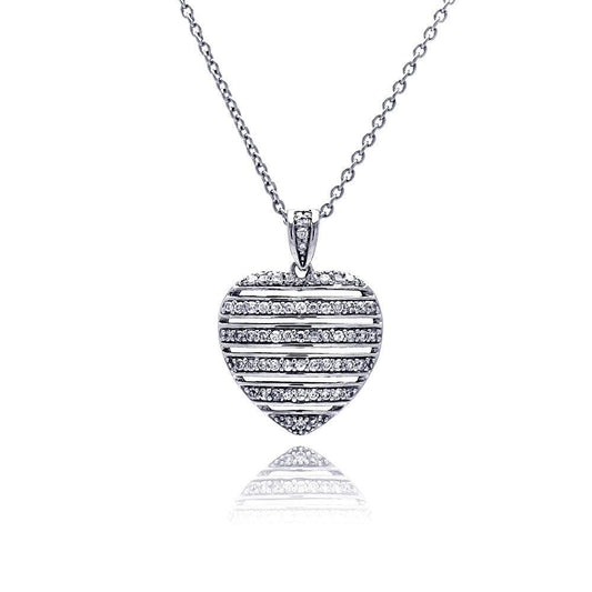 Closeout-Silver 925 Rhodium Plated CZ Heart Pendant Necklace - STP00454 | Silver Palace Inc.
