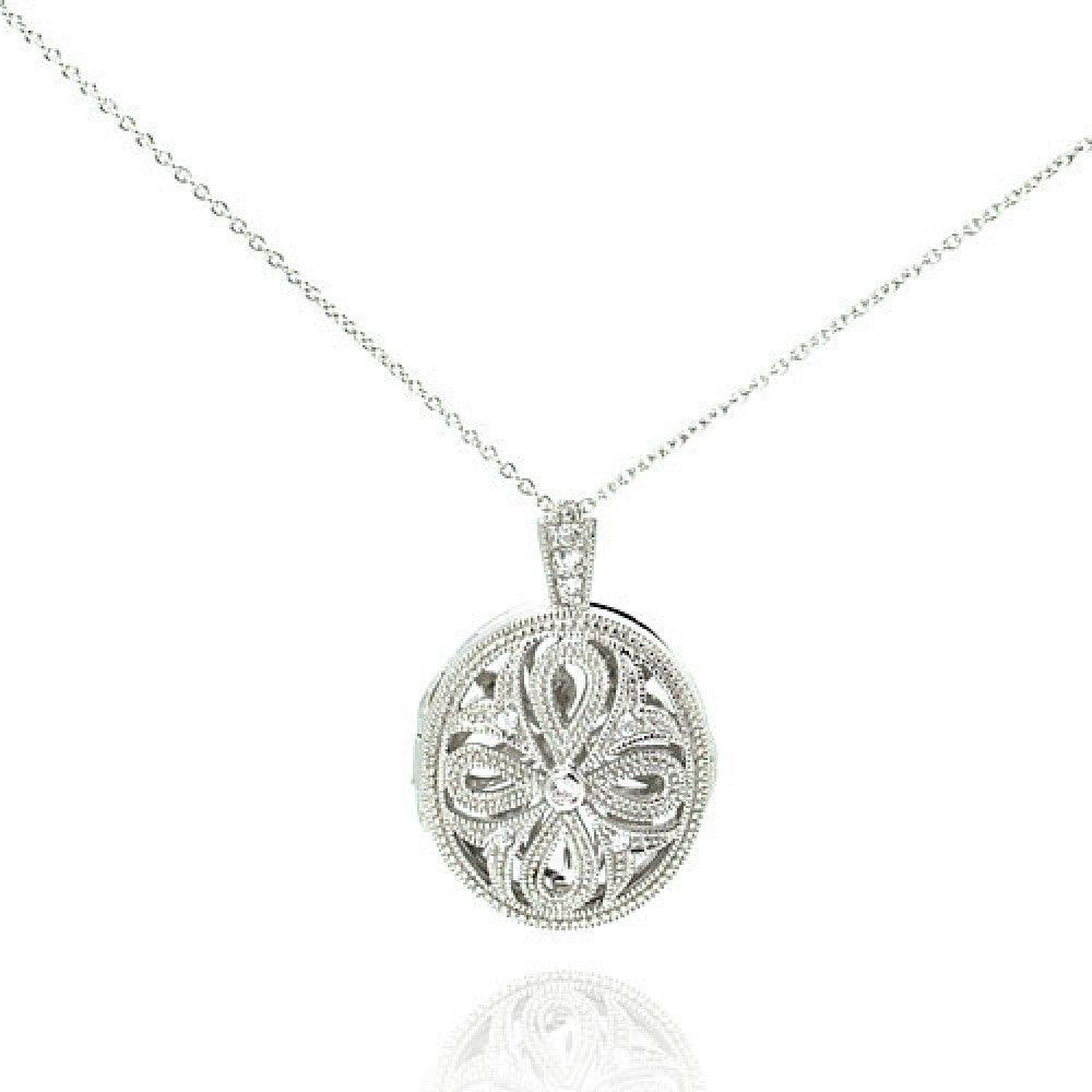 Silver 925 Rhodium Plated CZ Cross Locket Pendant Necklace - STP00498 | Silver Palace Inc.