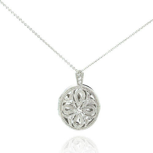 Silver 925 Rhodium Plated CZ Cross Locket Pendant Necklace - STP00498 | Silver Palace Inc.