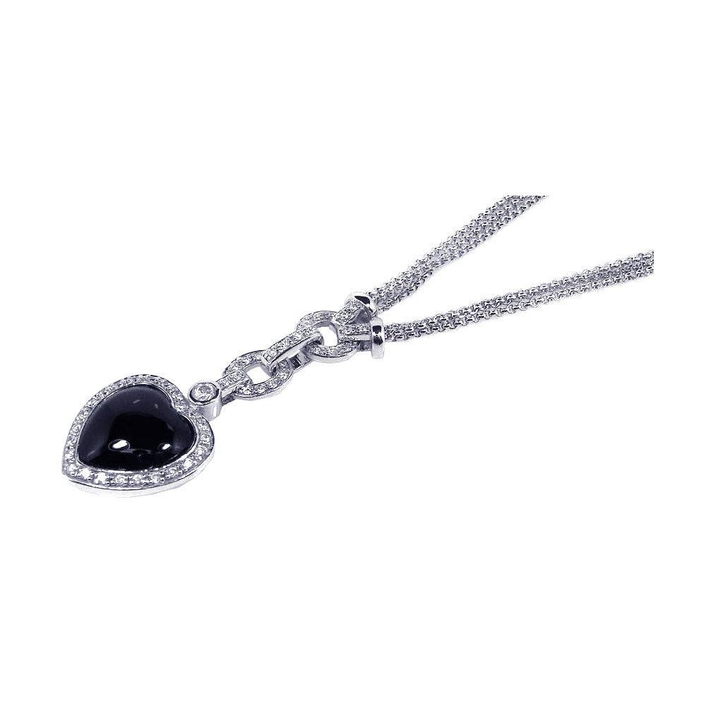Closeout-Silver 925 Rhodium Plated Black Heart CZ Dangling Necklace - STP00590 | Silver Palace Inc.