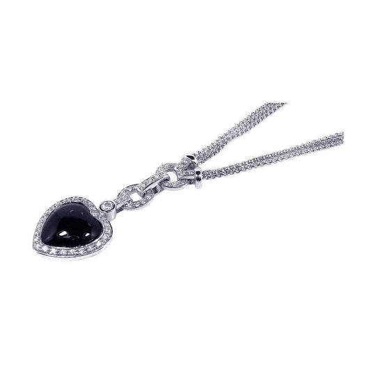 Closeout-Silver 925 Rhodium Plated Black Heart CZ Dangling Necklace - STP00590 | Silver Palace Inc.