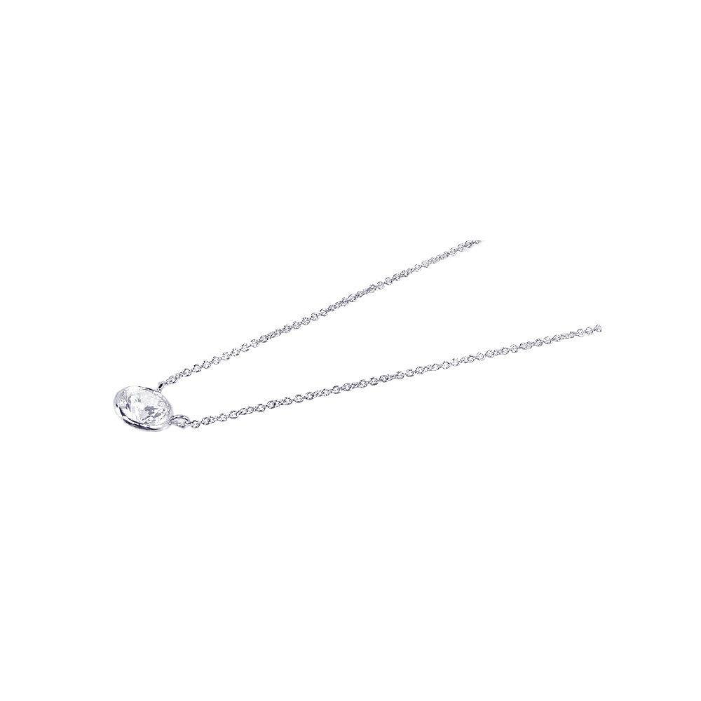 Silver 925 Rhodium Plated Medium Round Clear CZ Necklace - STP00592 | Silver Palace Inc.