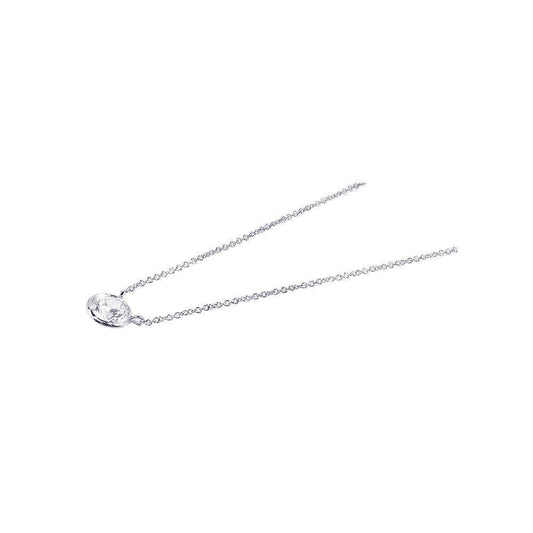 Silver 925 Rhodium Plated Medium Round Clear CZ Necklace - STP00592 | Silver Palace Inc.