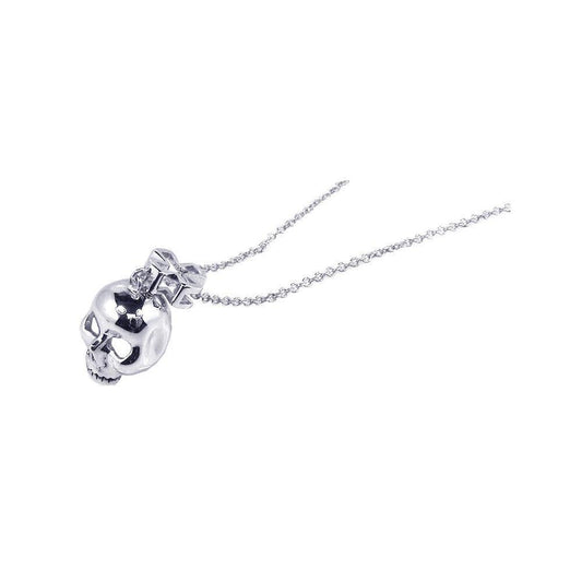 Closeout-Silver 925 Rhodium Plated Skull Pendant Necklace - STP00634 | Silver Palace Inc.