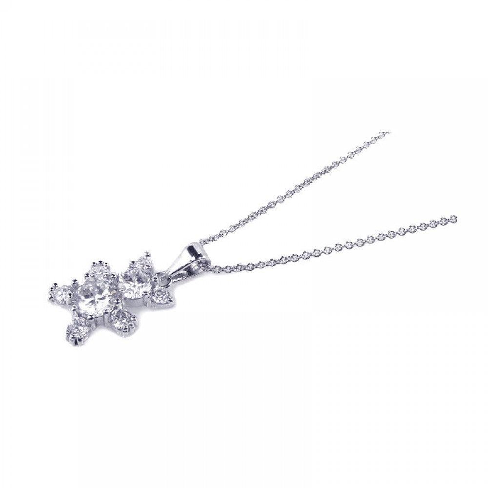 Closeout-Silver 925 Rhodium Plated Clear CZ Bear Pendant Necklace - STP00691 | Silver Palace Inc.
