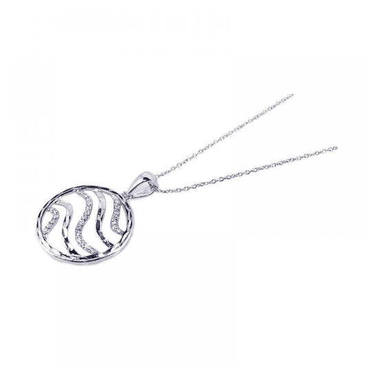 Closeout-Silver 925 Rhodium Plated Clear CZ Swirl Circle Pendant Necklace - STP00707 | Silver Palace Inc.