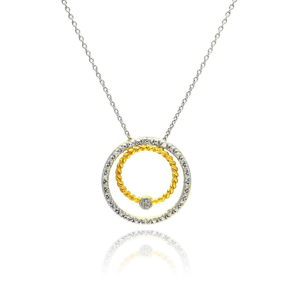 Closeout-Silver 925 Gold and Rhodium Plated Circle Pendant Necklace - STP00755 | Silver Palace Inc.