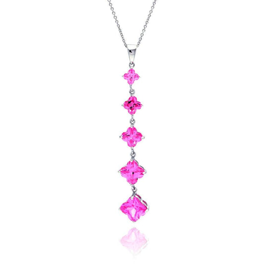 Closeout-Silver 925 Rhodium Plated Pink CZ Hanging Pendant Necklace - STP00794 | Silver Palace Inc.