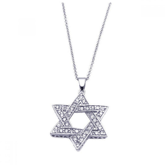 Silver 925 Rhodium Plated Clear CZ Star Pendant Necklace - STP00902 | Silver Palace Inc.