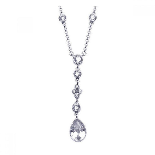 Silver 925 Rhodium Plated Clear CZ Dangling Pendant Necklace - STP00911 | Silver Palace Inc.