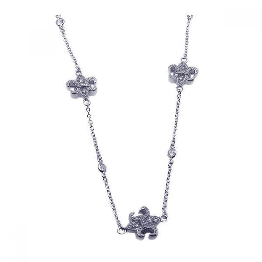 Closeout-Silver 925 Rhodium Plated Clear CZ Flor De Lis Pendant Necklace - STP00912 | Silver Palace Inc.