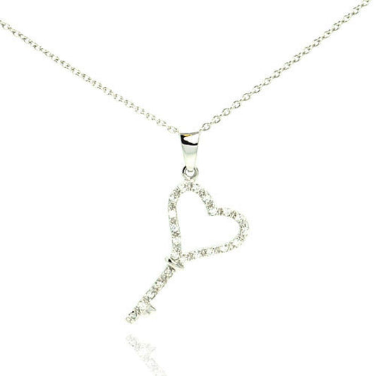 Silver 925 Rhodium Plated Clear CZ Key Pendant Necklace - STP01000 | Silver Palace Inc.
