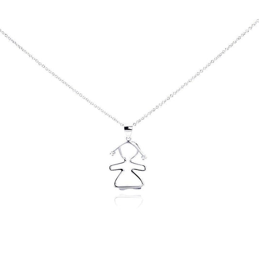 Silver 925 Rhodium Plated Clear CZ Person Girl Pendant Necklace - STP01012 | Silver Palace Inc.