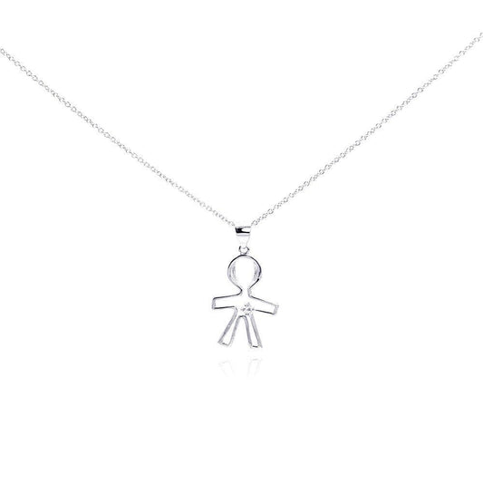 Silver 925 Rhodium Plated Clear CZ Person Pendant Necklace - STP01013 | Silver Palace Inc.