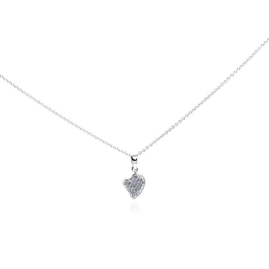 Silver 925 Rhodium Plated Clear Diamond Tiny Heart Pendant Necklace - STP01025 | Silver Palace Inc.