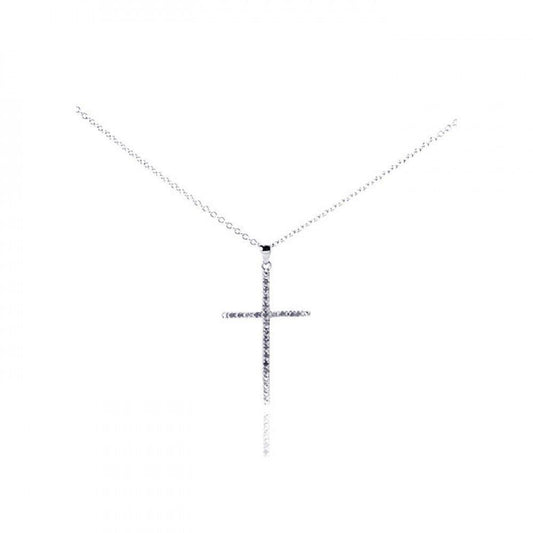 Silver 925 Rhodium Plated Clear Diamond This Cross Pendant Necklace - STP01028 | Silver Palace Inc.