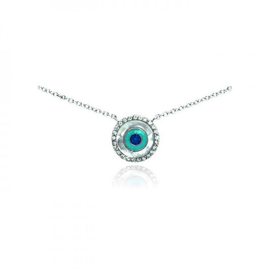 Silver 925 Rhodium Plated Clear CZ Evil Eye Pendant Necklace - STP01060 | Silver Palace Inc.
