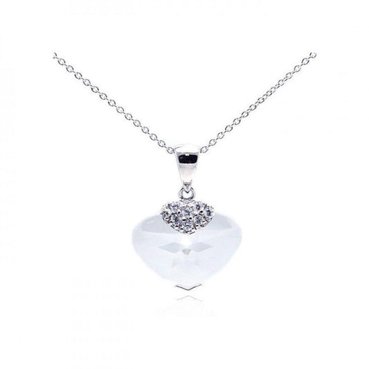 Closeout-Silver 925 Rhodium Plated Clear CZ Heart Pendant Necklace - STP01063CLR | Silver Palace Inc.