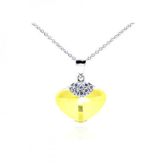 Closeout-Silver 925 Rhodium Plated Yellow CZ Heart Pendant Necklace - STP01064YLW | Silver Palace Inc.