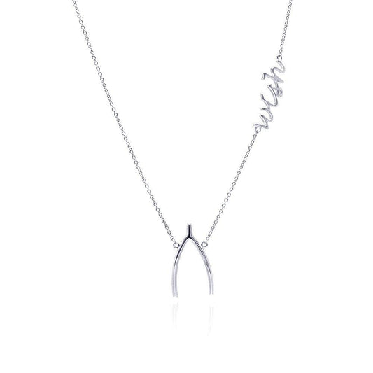 Silver 925 Rhodium Plated Clear CZ Wishbone Pendant Necklace - STP01130 | Silver Palace Inc.