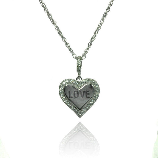 Silver 925 Rhodium Plated Clear CZ Heart Love Pendant Necklace - STP01363 | Silver Palace Inc.