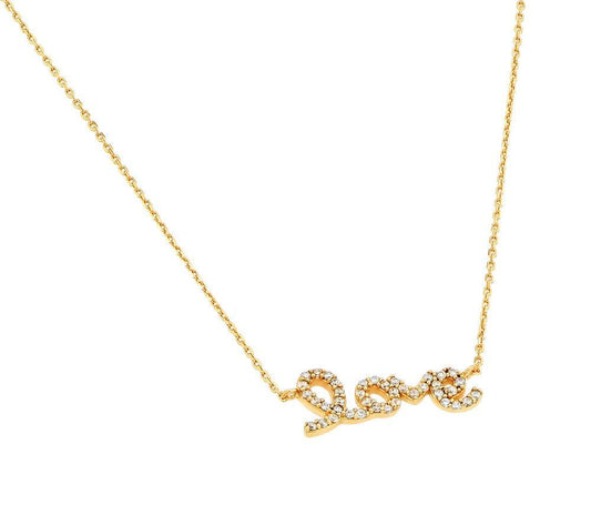 Silver 925 Gold Plated Clear CZ Love Pendant Necklace - STP01383GP | Silver Palace Inc.