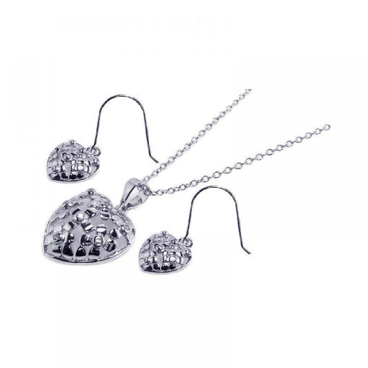 Silver 925 Rhodium Plated Clear Heart CZ Hook Earring and Dangling Necklace Set - BGS00023 | Silver Palace Inc.