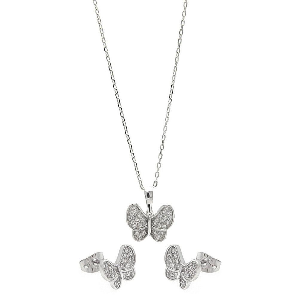 Silver 925 Rhodium Plated Clear Butterfly CZ Set - BGS00255 | Silver Palace Inc.