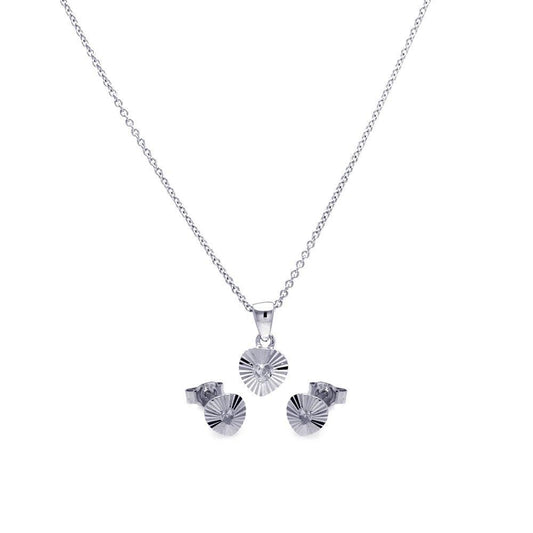 Silver 925 Rhodium Plated Heart CZ Stud Earring and Necklace Set - STS00097 | Silver Palace Inc.