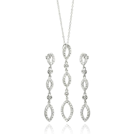 Silver 925 Rhodium Plated Open Marquis Dangling CZ Stud Earring and Necklace Set - STS00104 | Silver Palace Inc.