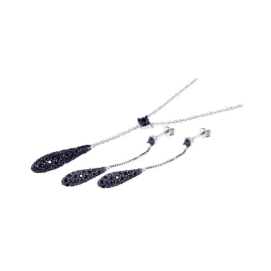 Silver 925 Black Rhodium Plated Long Teardrop CZ Set - STS00144 | Silver Palace Inc.