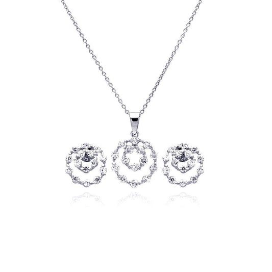 Silver 925 Rhodium Plated Graduated Open Circle CZ Stud Earring and Necklace Set - STS00166 | Silver Palace Inc.