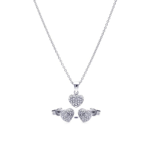 Silver 925 Rhodium Plated Heart CZ Stud Earring and Necklace Set - STS00350 | Silver Palace Inc.