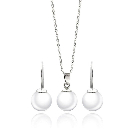 Silver 925 Rhodium Plated White Enamel Lever Back Earring and Necklace Set - STS00436 | Silver Palace Inc.