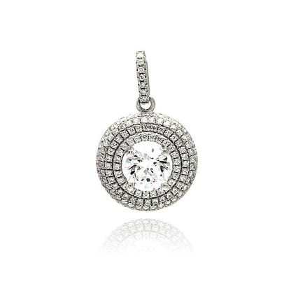 Silver 925 Rhodium Plated Circle Micro Pave CZ Dangling Pendant - ACP00084