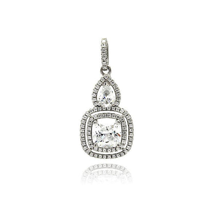 Silver 925 Rhodium Plated Square Teardrop Micro Pave CZ Dangling Pendant - ACP00087