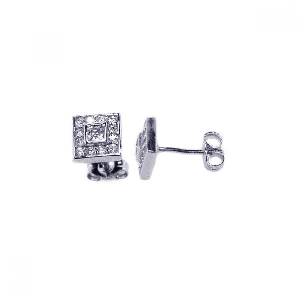 Silver 925 Rhodium Plated Micro Pave Clear Square CZ Stud Post Earrings - ACE00018 | Silver Palace Inc.