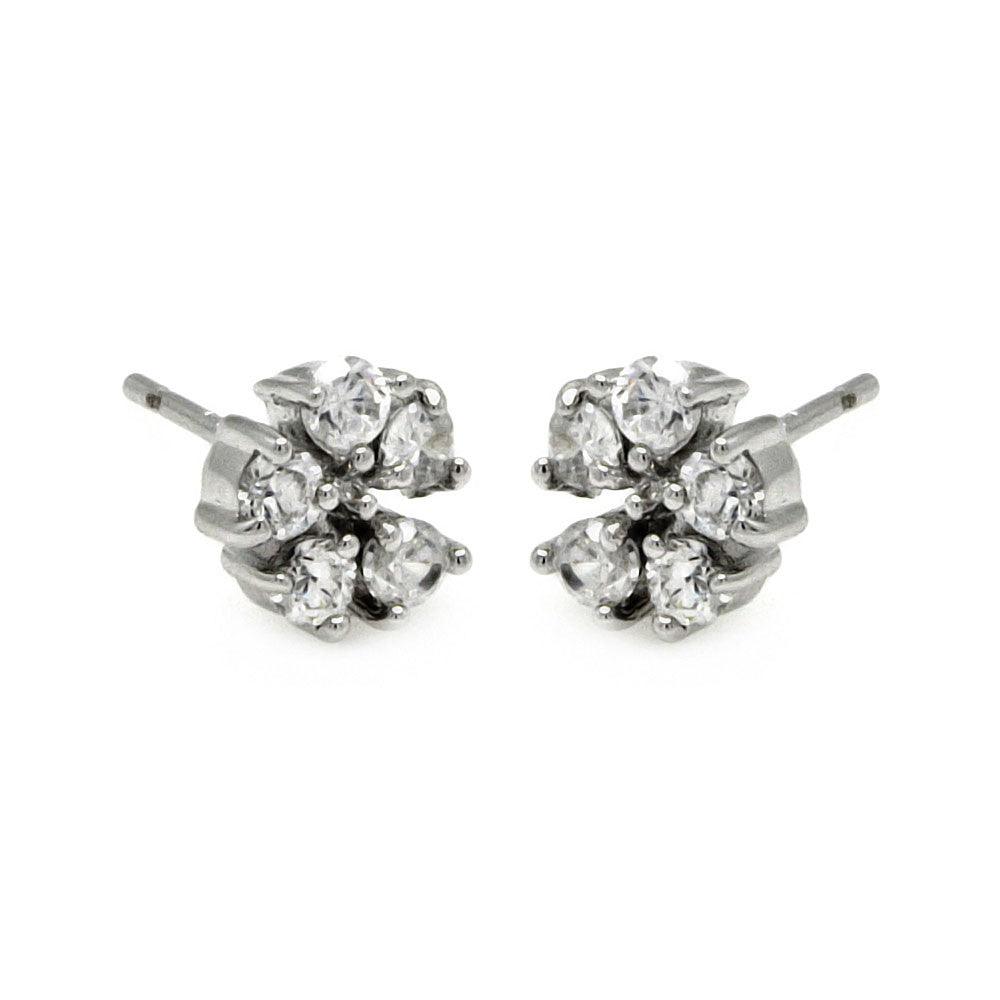 Silver 925 Rhodium Plated Flower CZ Stud Earrings - BGE00223 | Silver Palace Inc.